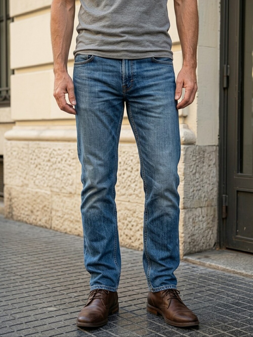 Men’s 38x29 Straight Leg Jeans 100% Cotton Medium Wash Short Inseam Work Denim
